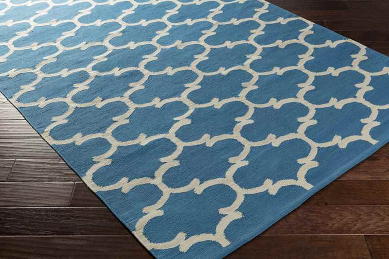 Zeumeren Modern Bright Blue/Ivory Area Rug