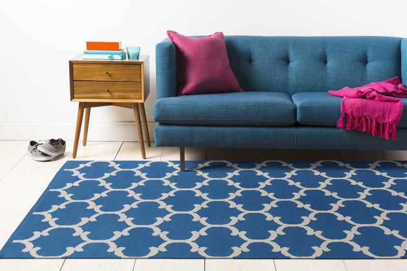 Zeumeren Modern Bright Blue/Ivory Area Rug