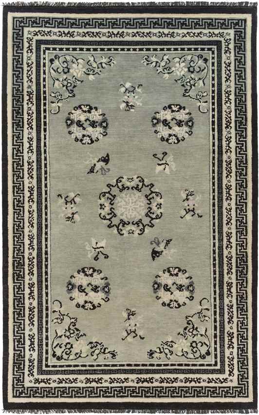 Folkston Traditional Black/Dark Green Area Rug