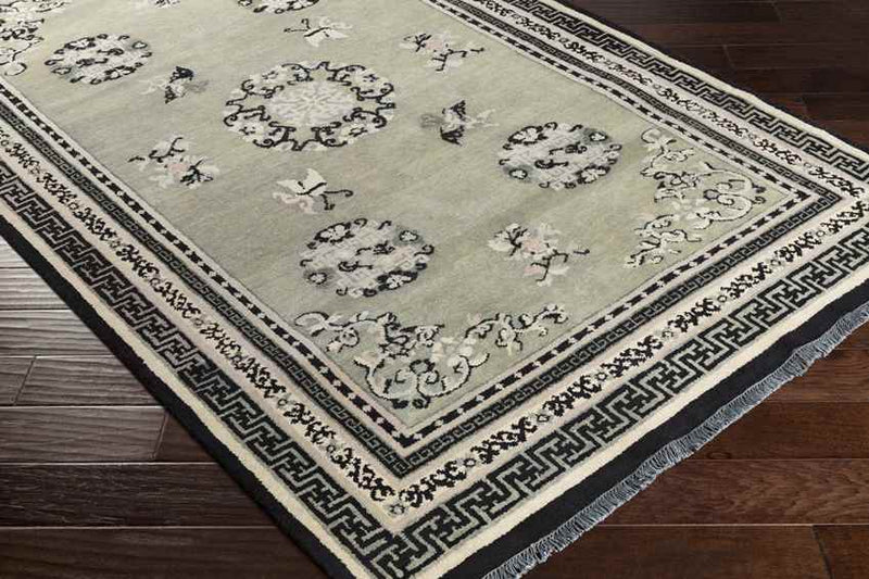 Folkston Traditional Black/Dark Green Area Rug