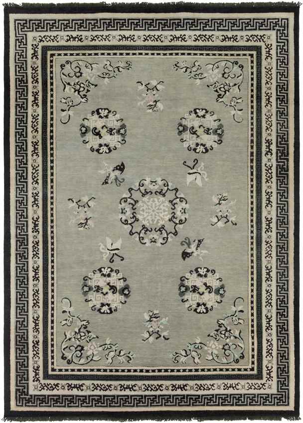 Folkston Traditional Black/Dark Green Area Rug