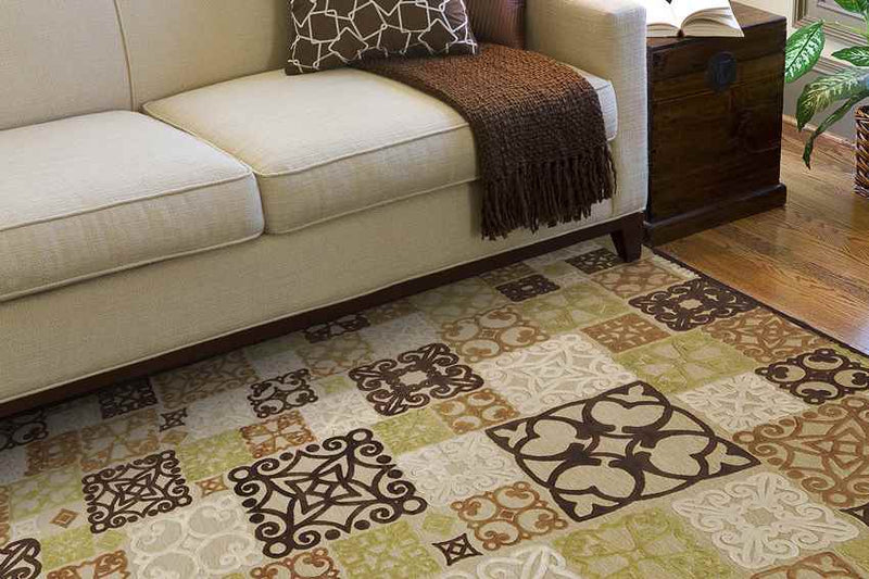 Woodbine Modern Orange/Beige/Olive Area Rug