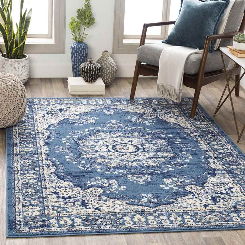 Leek Traditional Navy Area Rug