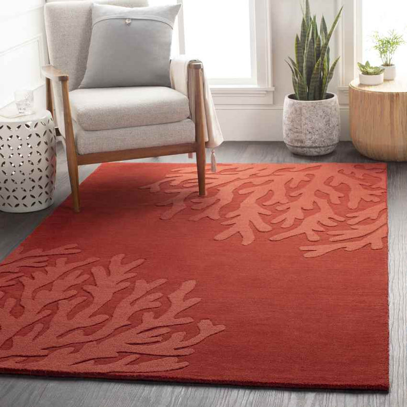 Lakeshore Coastal Dark Red Area Rug