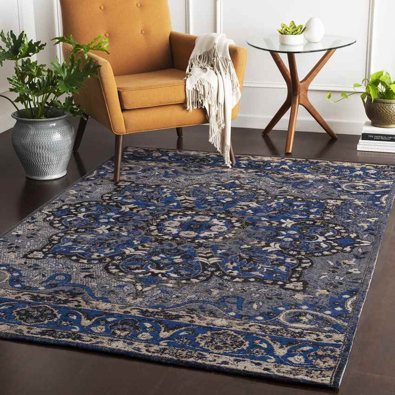 Kamsack Traditional Navy Area Rug