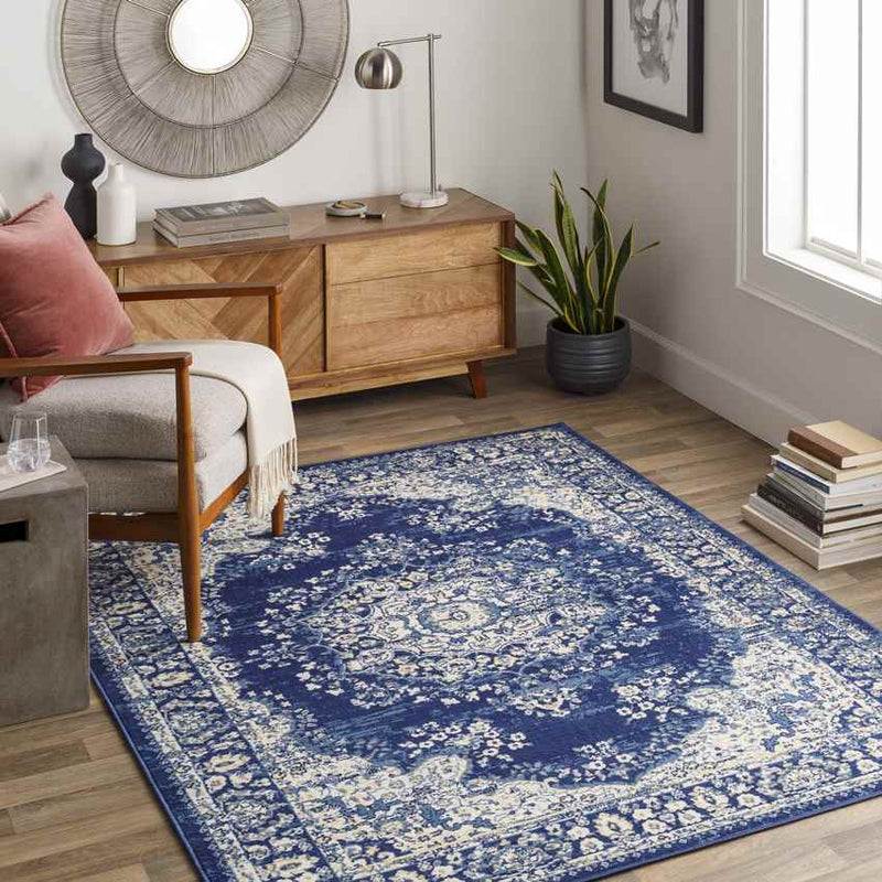 Leek Traditional Denim Area Rug