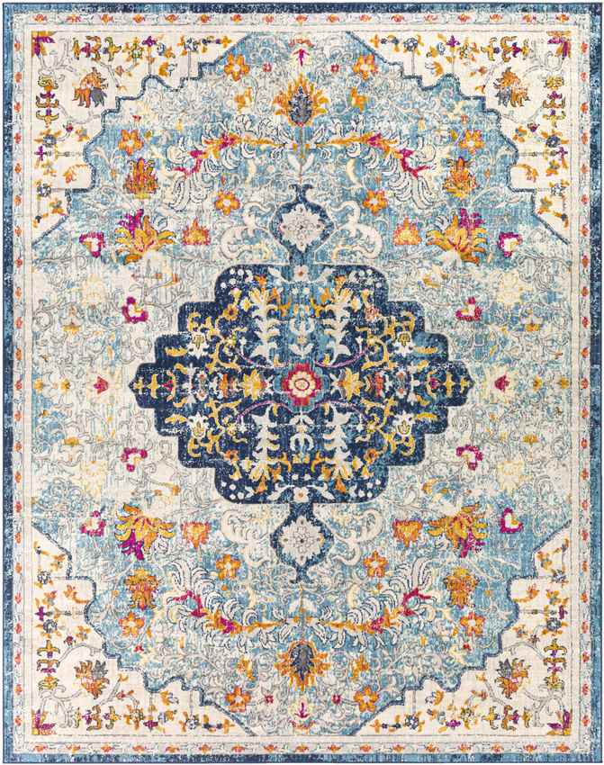 Buttinga Traditional Sky Blue/Saffron Area Rug