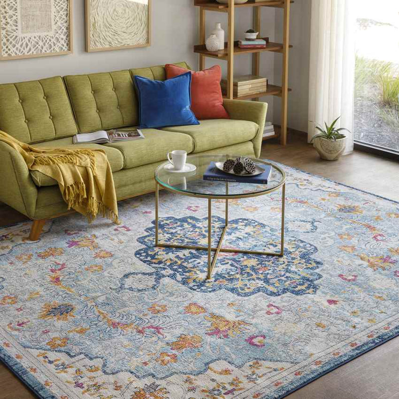 Buttinga Traditional Sky Blue/Saffron Area Rug