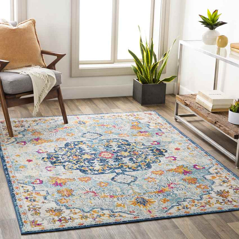 Buttinga Traditional Sky Blue/Saffron Area Rug