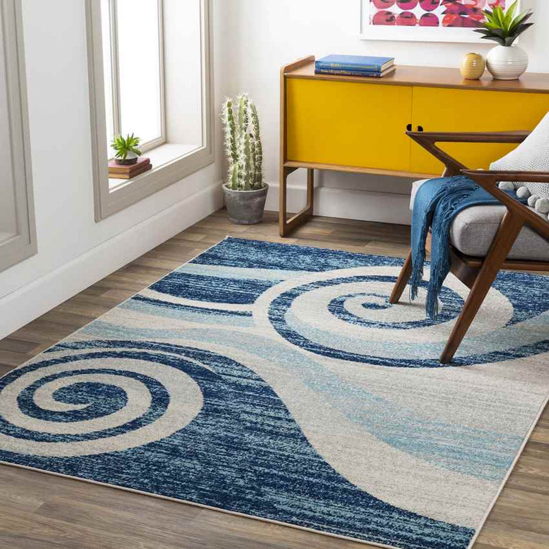 Bolsward Modern Dark Blue Area Rug