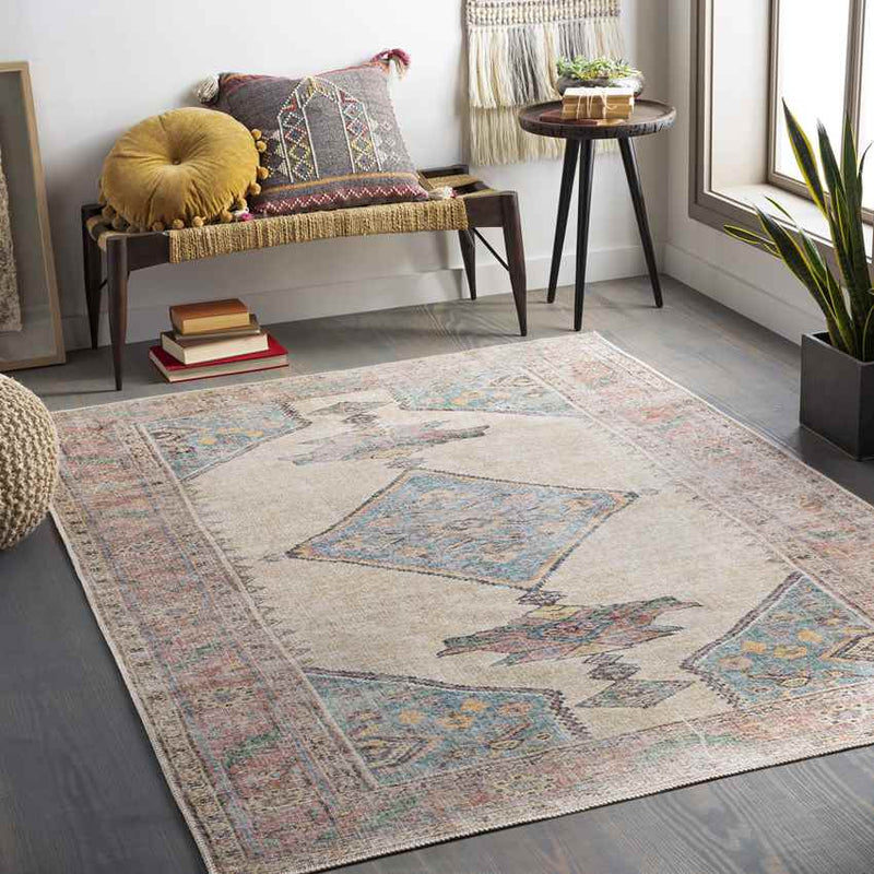 Lagedijk Traditional Khaki Washable Area Rug