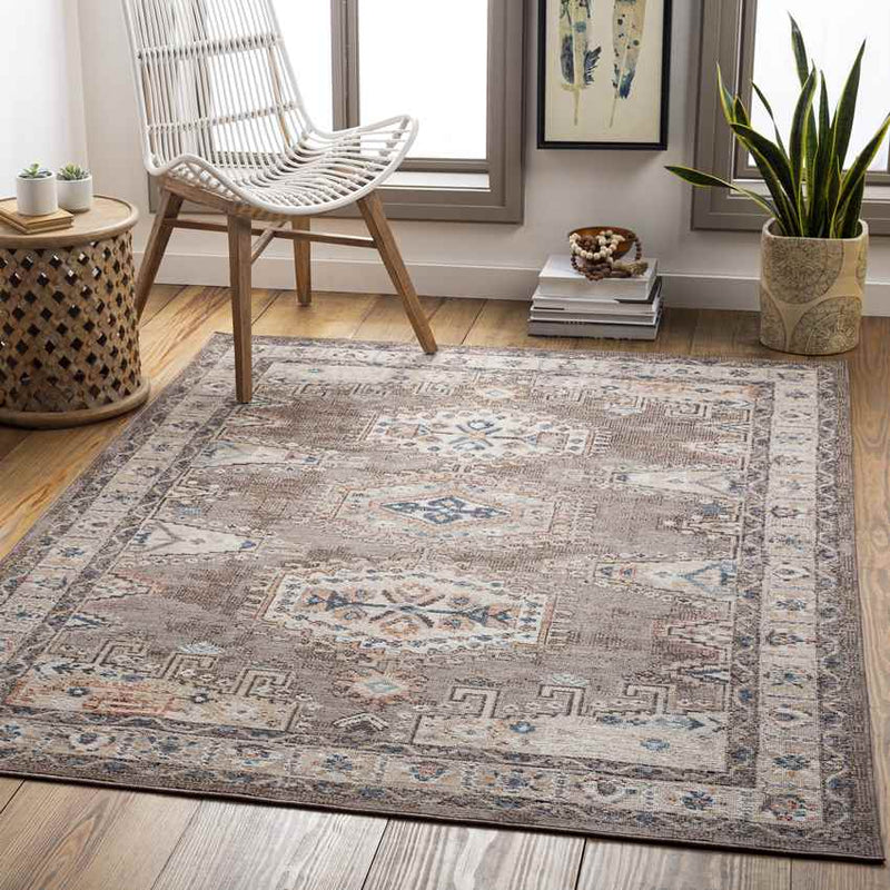 Grave Traditional Dark Brown Area Rug