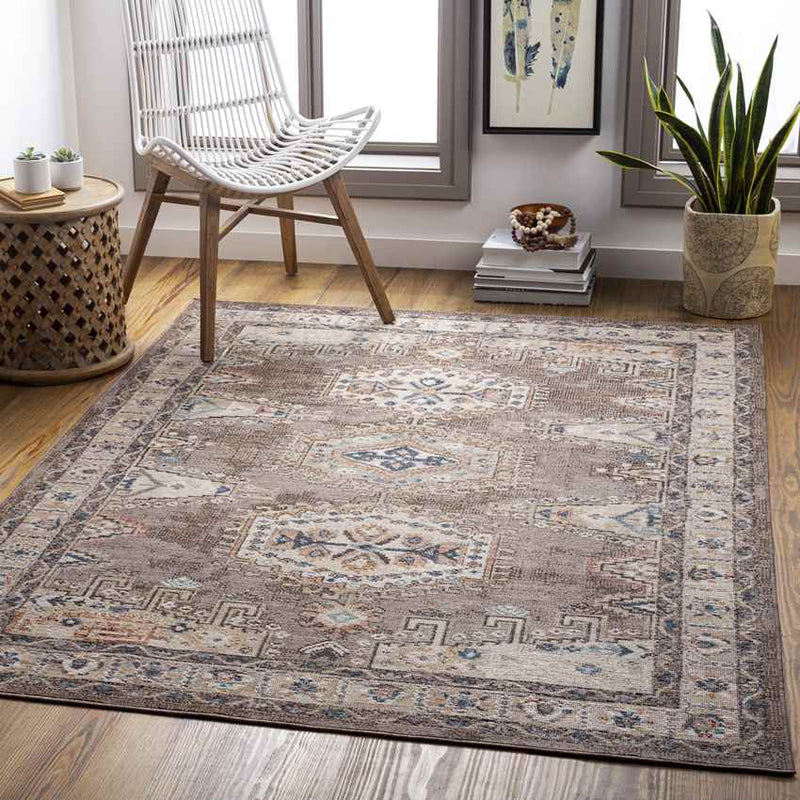 Grave Traditional Dark Brown Area Rug