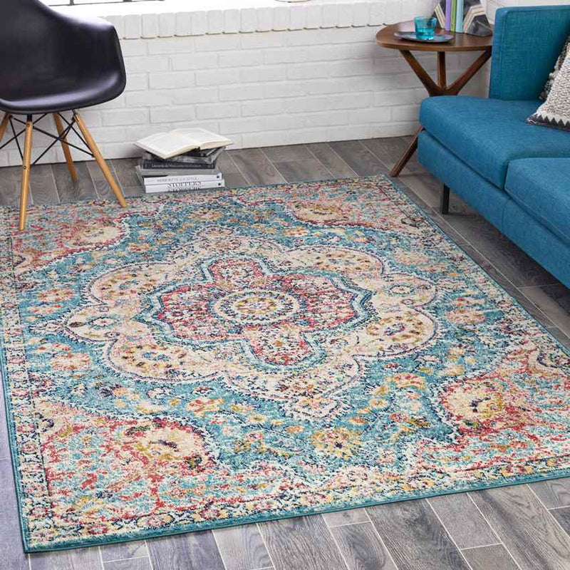 Lola Traditional Sky Blue Area Rug