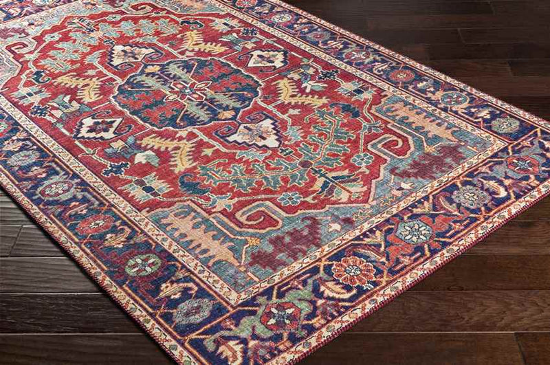 Lith Traditional Bright Red Area Rug