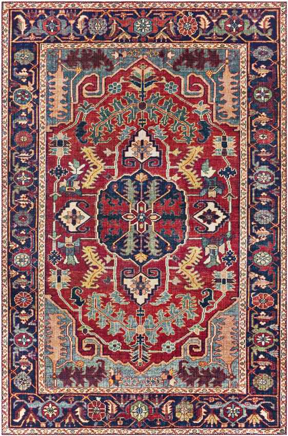 Lith Traditional Bright Red Area Rug