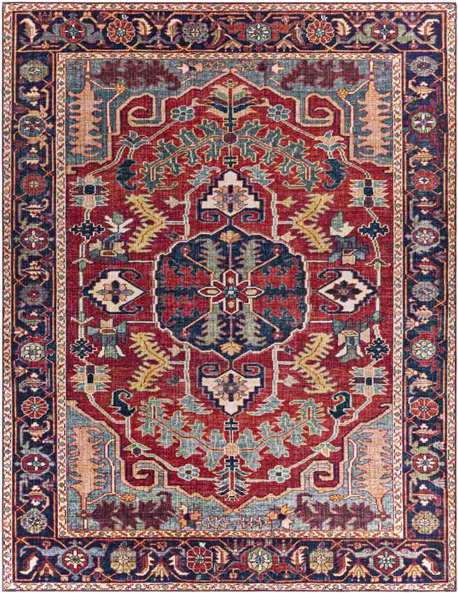 Lith Traditional Bright Red Area Rug