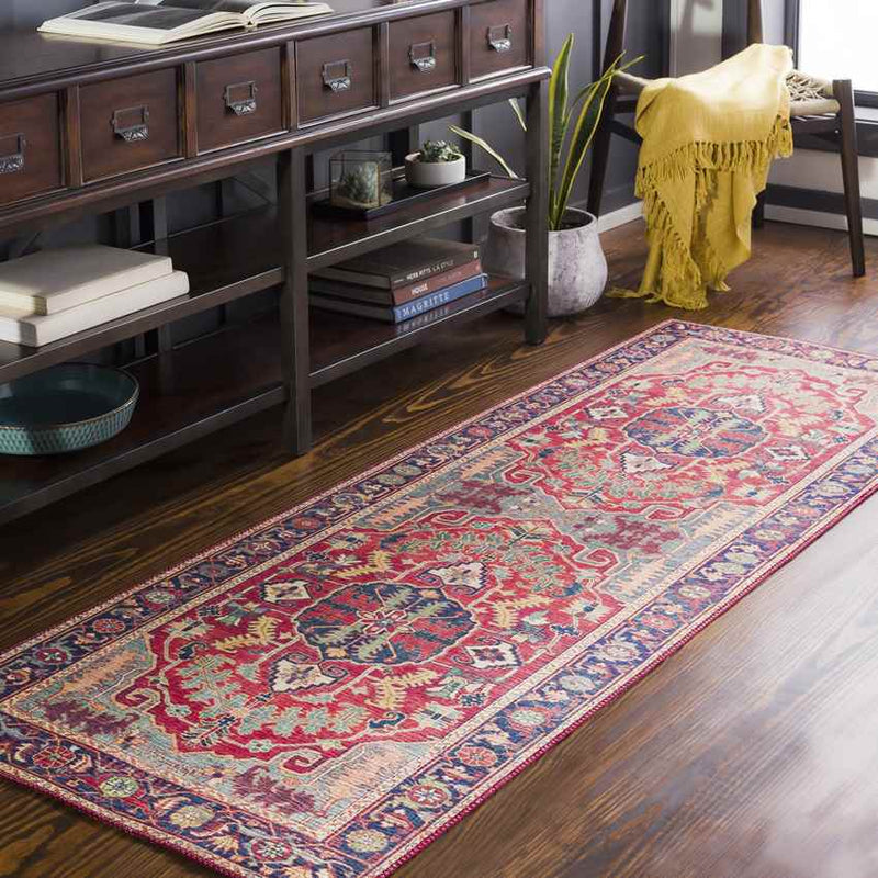 Lith Traditional Bright Red Area Rug