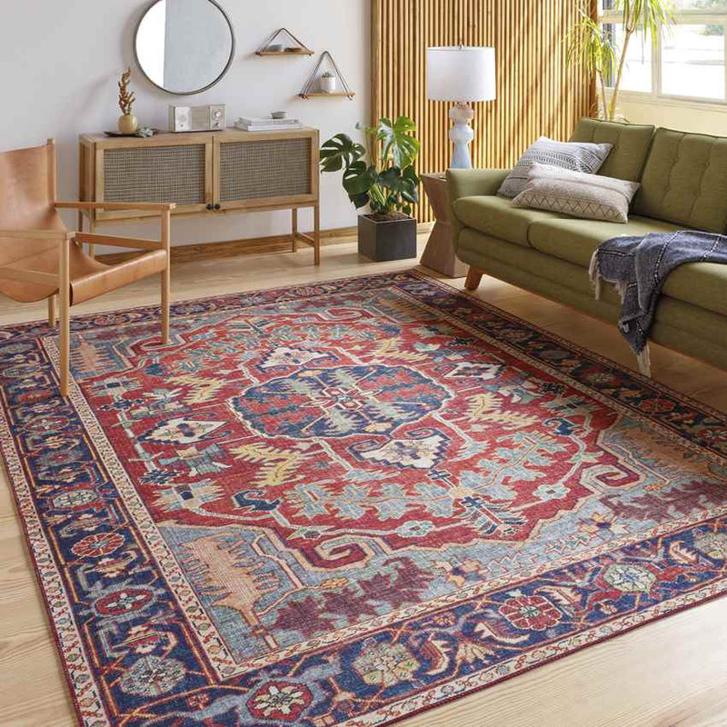 Lith Traditional Bright Red Area Rug