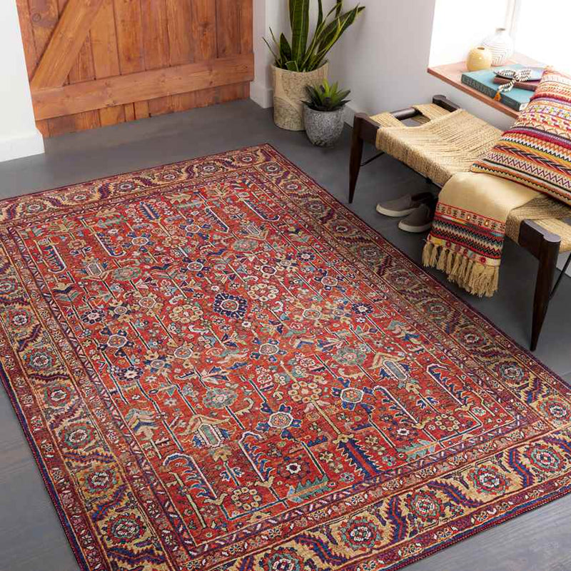 Loveren Traditional Bright Red Area Rug