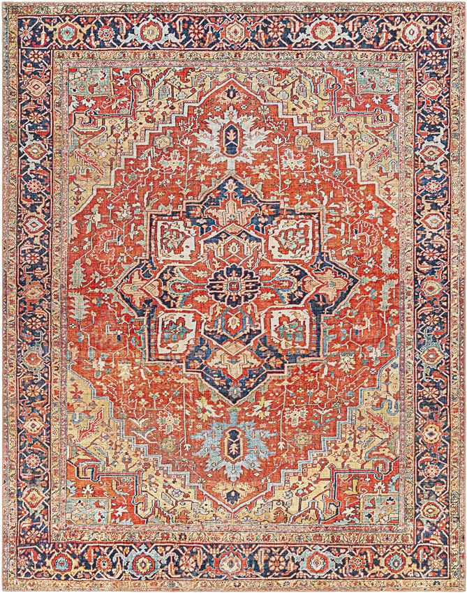 Macharen Traditional Bright Orange Area Rug