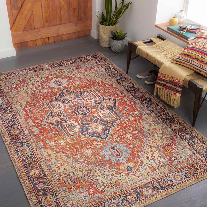 Macharen Traditional Bright Orange Area Rug