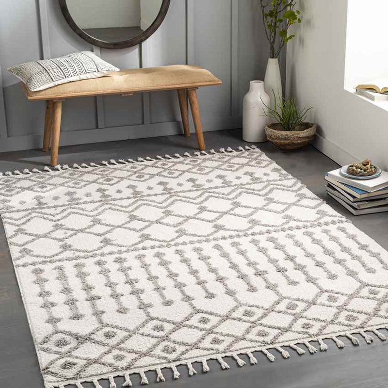 Rocky Ripple Bohemian/Global Pale White Area Rug