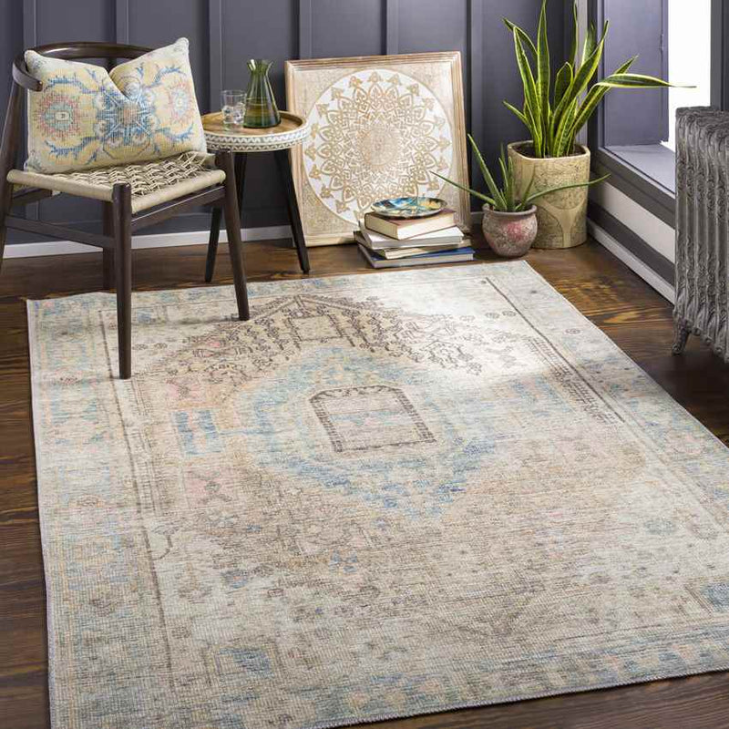 Oak Lawn Traditional Tan Washable Area Rug