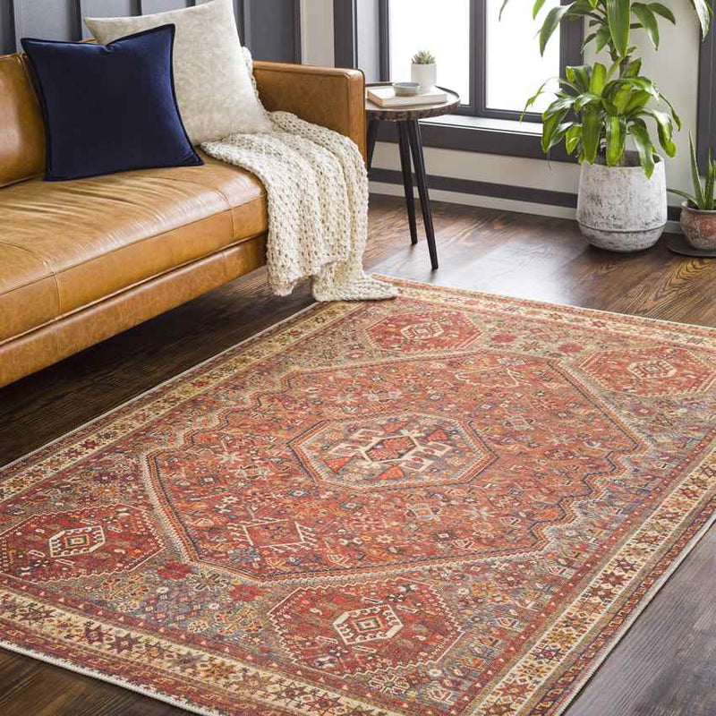 West Brooklyn Traditional Burnt Orange Washable Area Rug