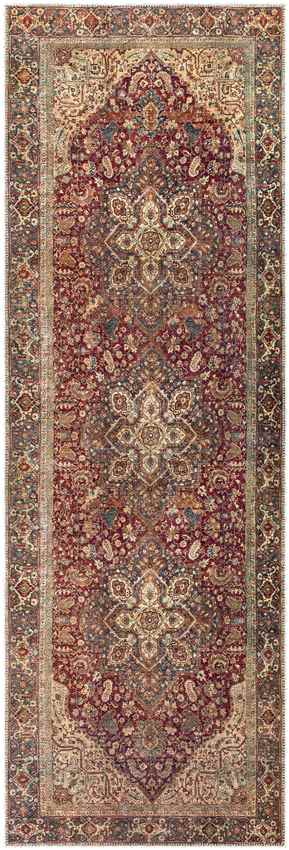 West Peoria Traditional Burgundy Washable Area Rug