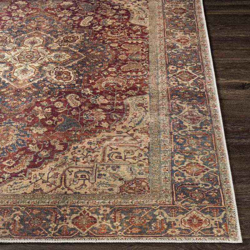 West Peoria Traditional Burgundy Washable Area Rug