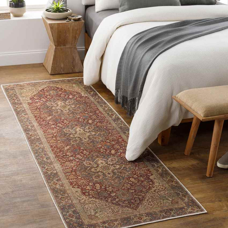 West Peoria Traditional Burgundy Washable Area Rug