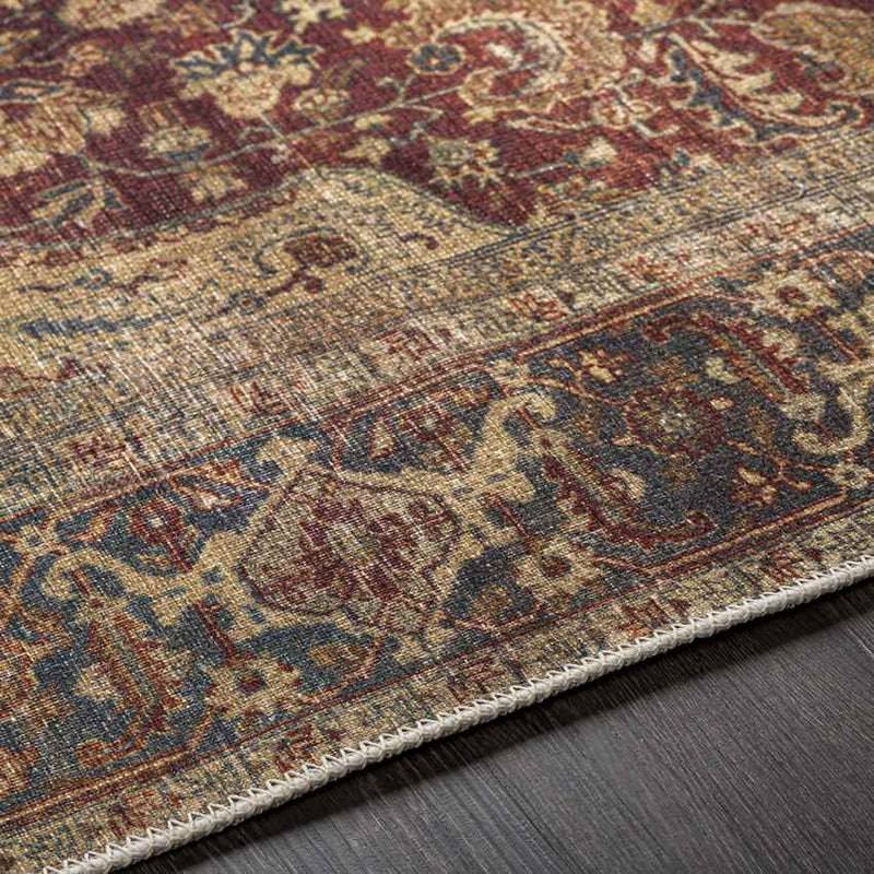 West Peoria Traditional Burgundy Washable Area Rug