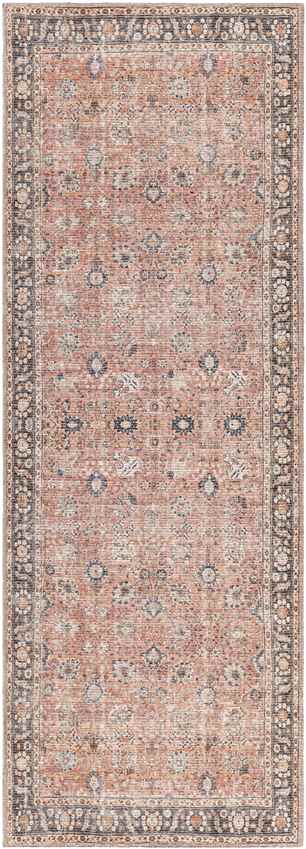 Long Beach Traditional Burnt Orange Washable Area Rug