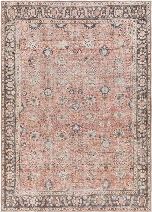 Long Beach Traditional Burnt Orange Washable Area Rug