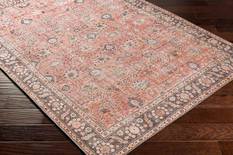 Long Beach Traditional Burnt Orange Washable Area Rug