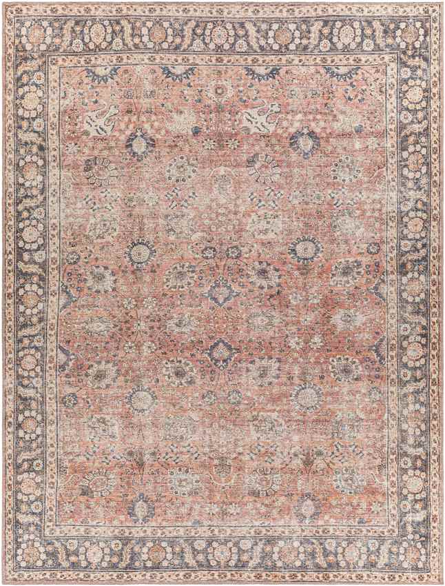 Long Beach Traditional Burnt Orange Washable Area Rug