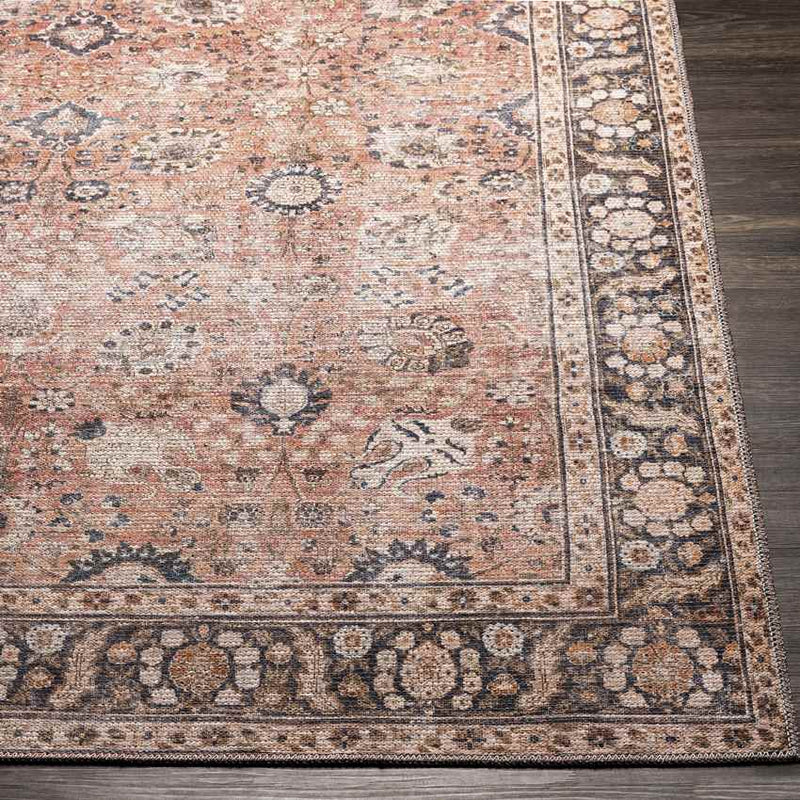 Long Beach Traditional Burnt Orange Washable Area Rug