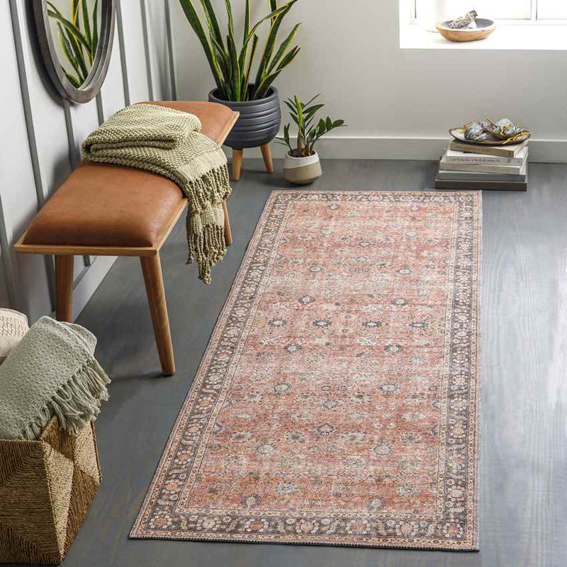 Long Beach Traditional Burnt Orange Washable Area Rug