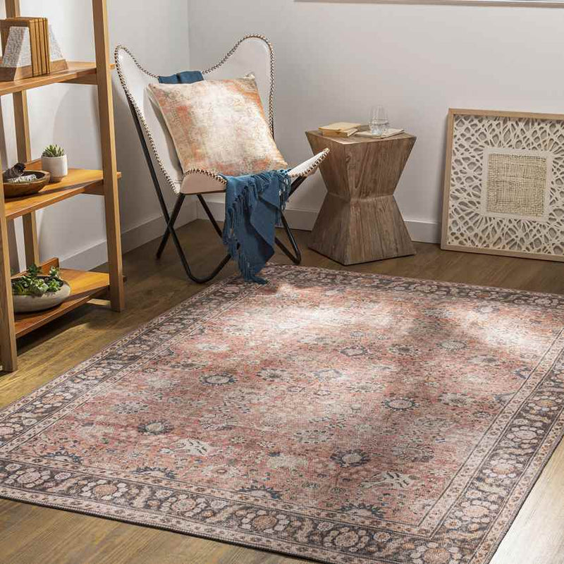 Long Beach Traditional Burnt Orange Washable Area Rug