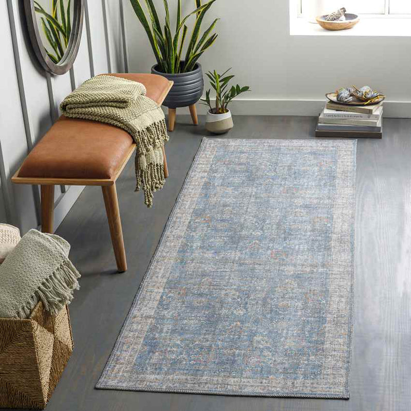 Markleville Traditional Pale Blue Washable Area Rug