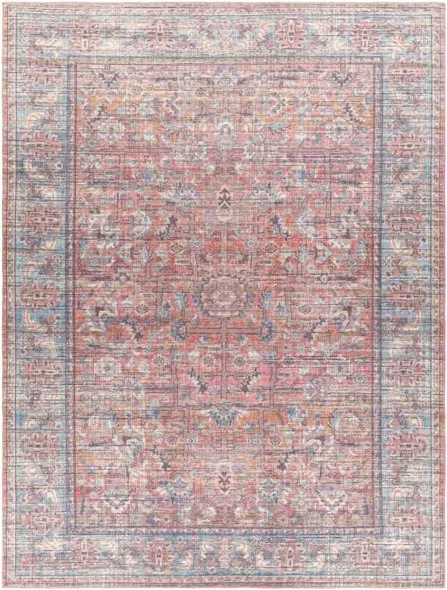 Mauckport Traditional Coral Washable Area Rug