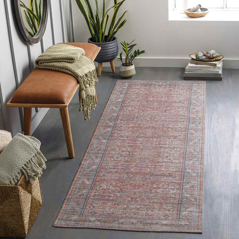 Mauckport Traditional Coral Washable Area Rug