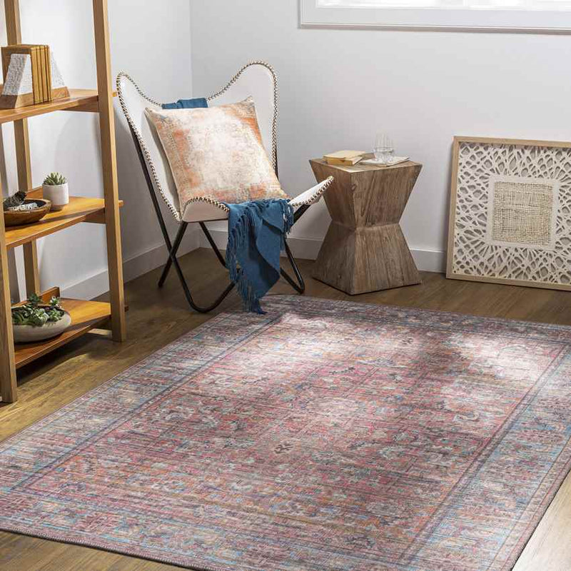 Mauckport Traditional Coral Washable Area Rug