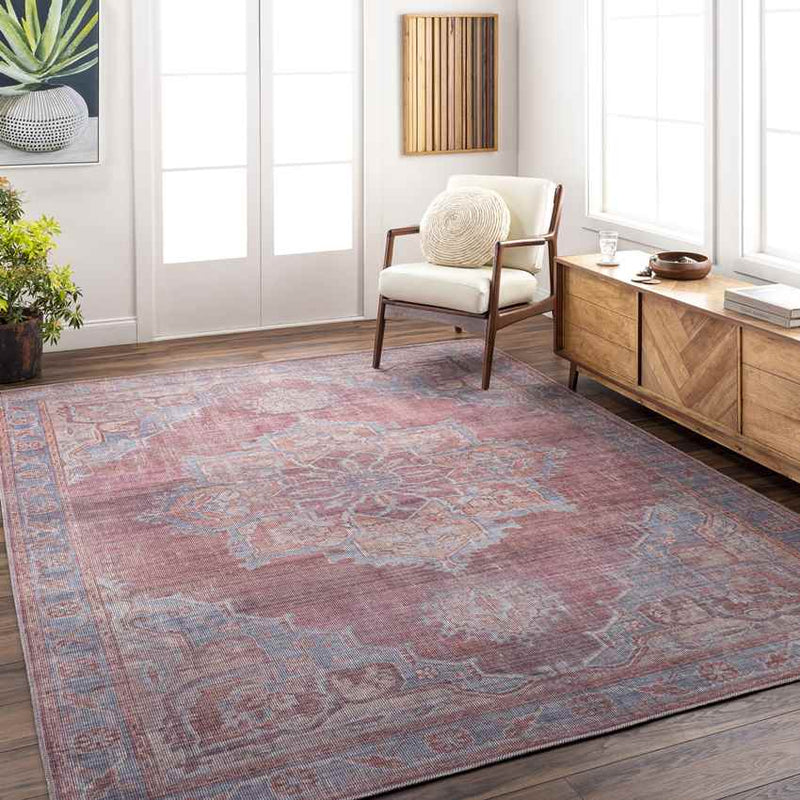 Middlebury Traditional Pale Red Washable Area Rug