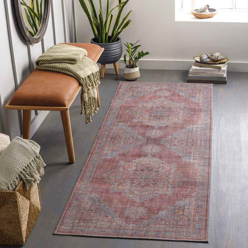 Middlebury Traditional Pale Red Washable Area Rug