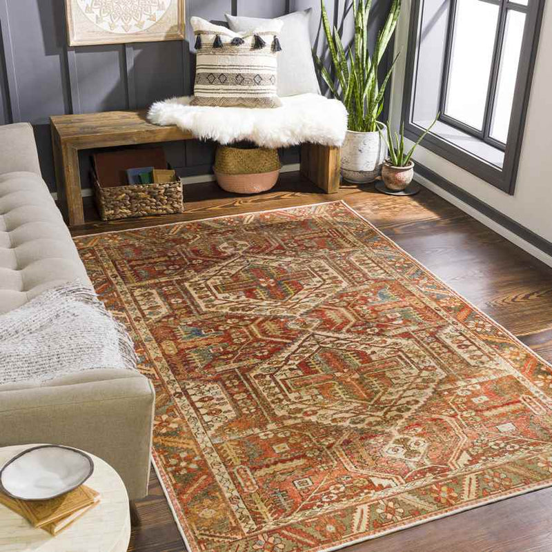 St David Global Burnt Orange Washable Area Rug