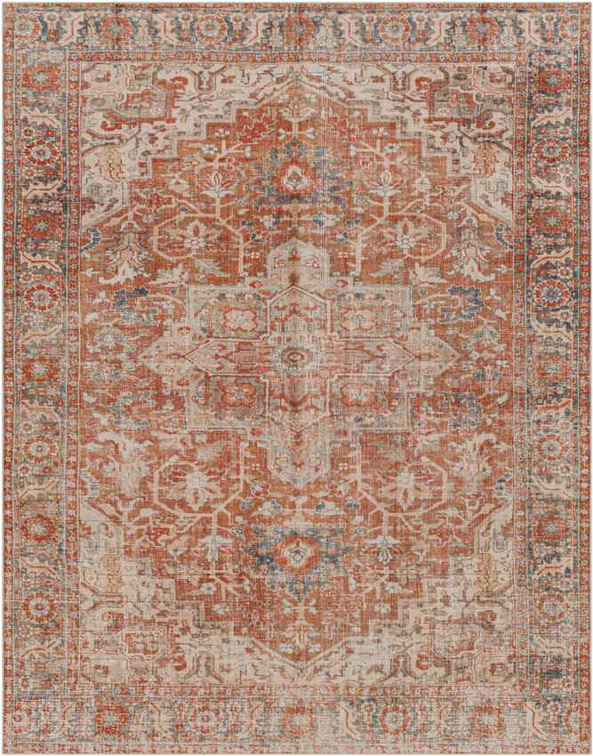 St Jacob Traditional Burnt Orange Washable Area Rug