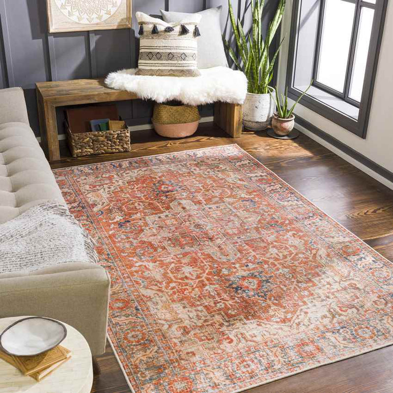 St Jacob Traditional Burnt Orange Washable Area Rug