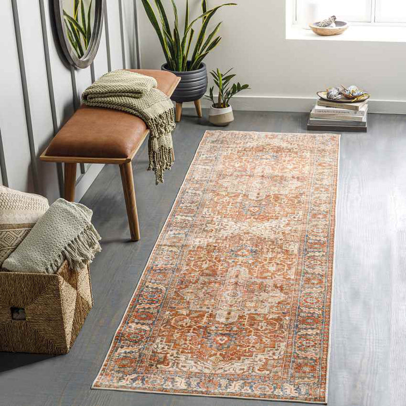 St Jacob Traditional Burnt Orange Washable Area Rug